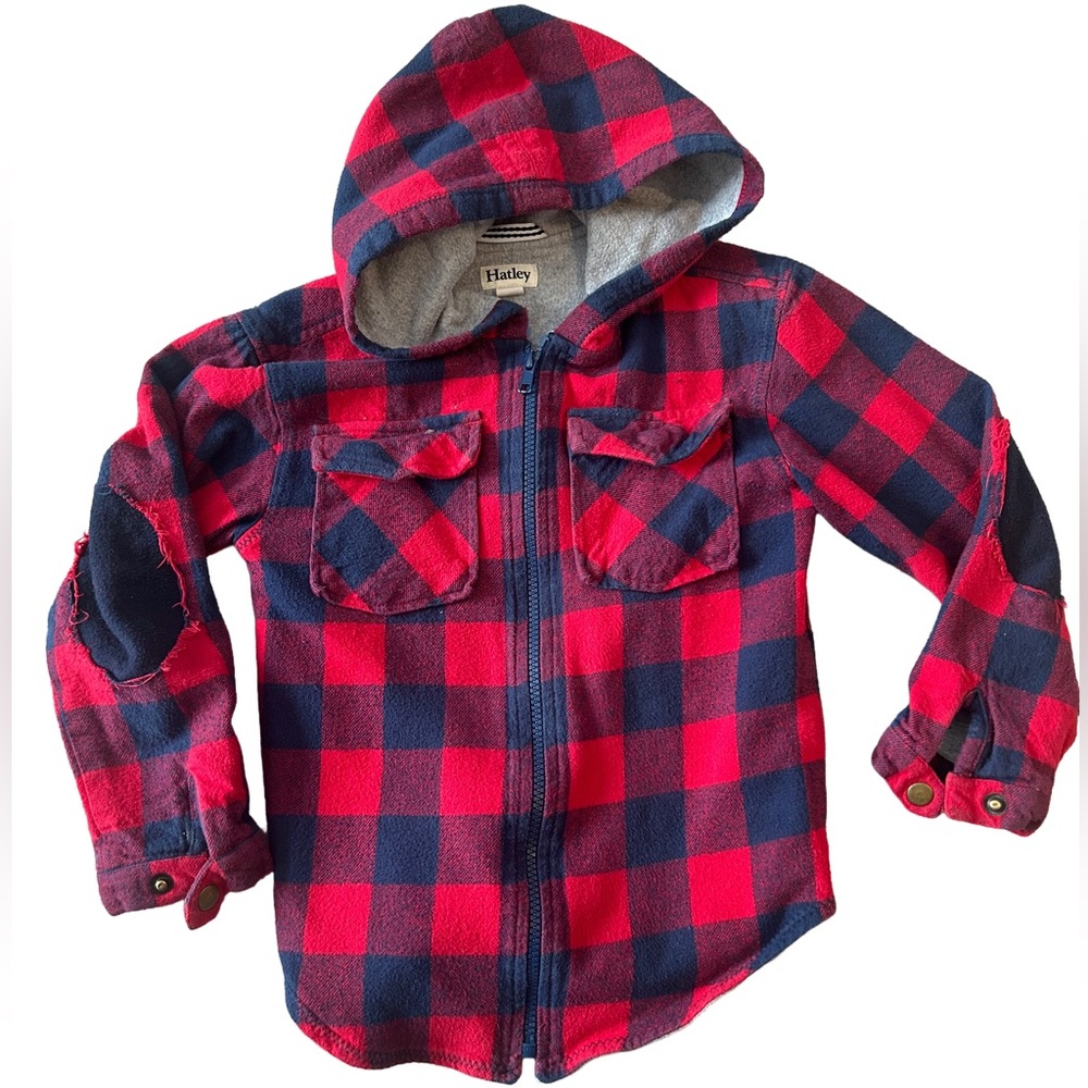 Hatley Kids Plaid Lined Jacket in Red and Navy. Size 6T. Kids flannel jacket